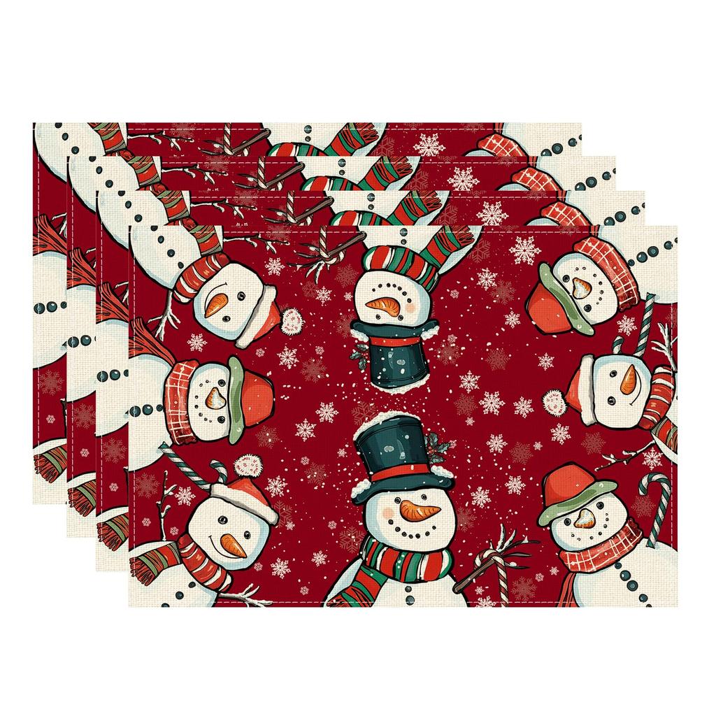 Red Winter Snowflakes Snowman Christmas Xmas Placemats Set of 4 Table Mats for Party Home Kitchen Dining Table Decorations 12x18 Inch