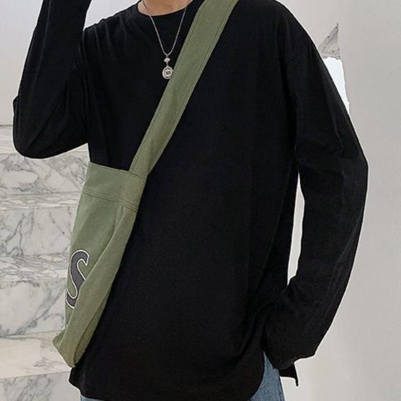 Spring and Summer New Pure Cotton Long-sleeved T-shirt Men's Design Loose Hem Slit Top