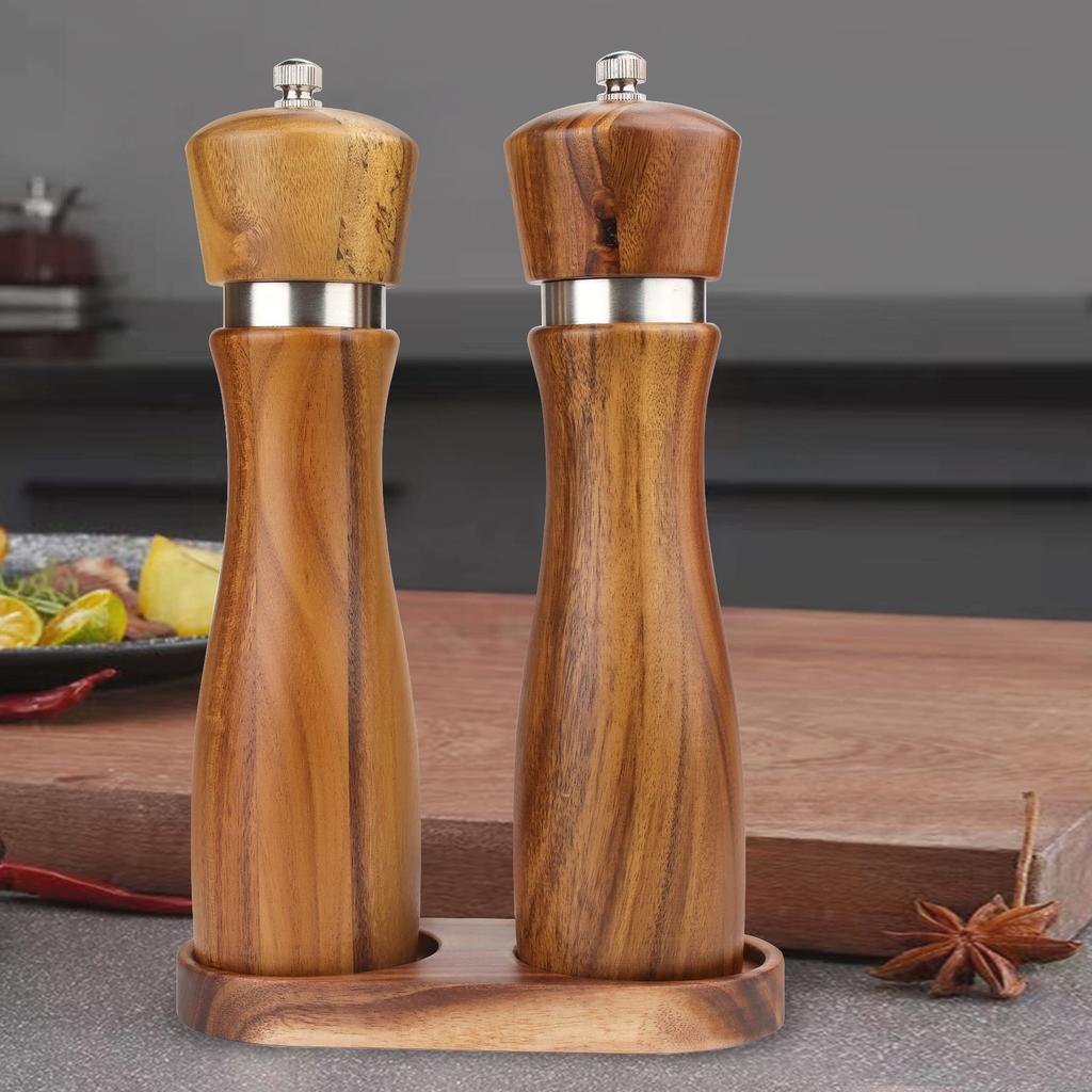 VanlonPro Salt and Pepper Mill Tray, Acacia Wood Tray, Pepper Mill Holder & Rest (2.5-inch Inner Diameter), Fits Many Mills & Shakers, Salt & Pepper