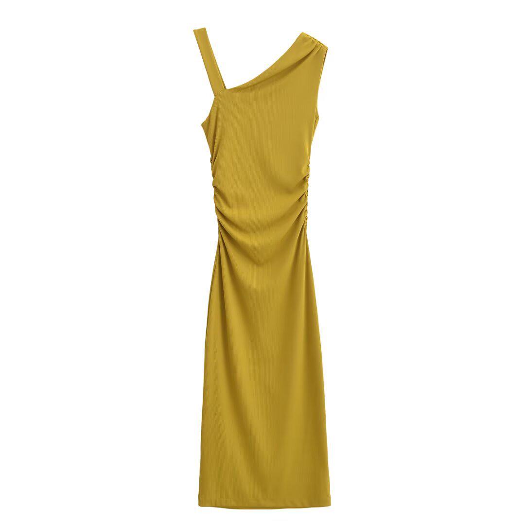 

2025 Spring Women s European/American Style Pleated Asymmetrical Midi Dress L