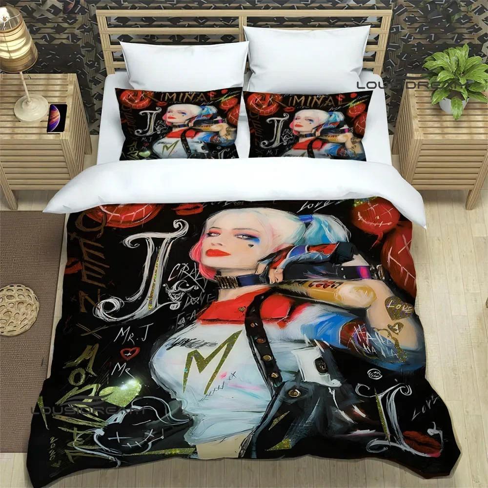 3D Retro H-Harley-Q-Quinn Printed Bedding Sets Exquisite Bed Supplies Set Duvet Cover Bed Comforter Set Bedding Birthday Gift