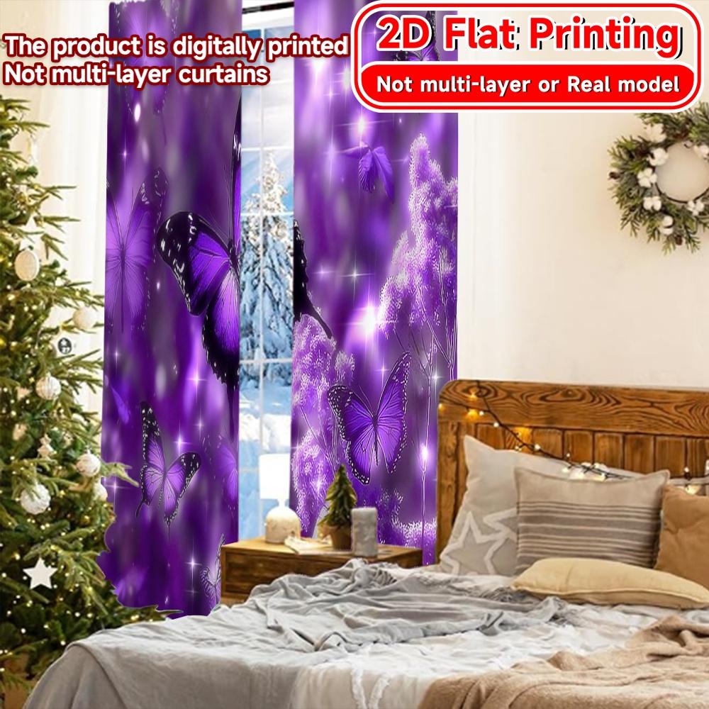 2D FLAT PRINTING 2pcs Curtains (Without Rod) Butterflies in Purple Glow Valentine is day Festival Chic Print Curtains Machine