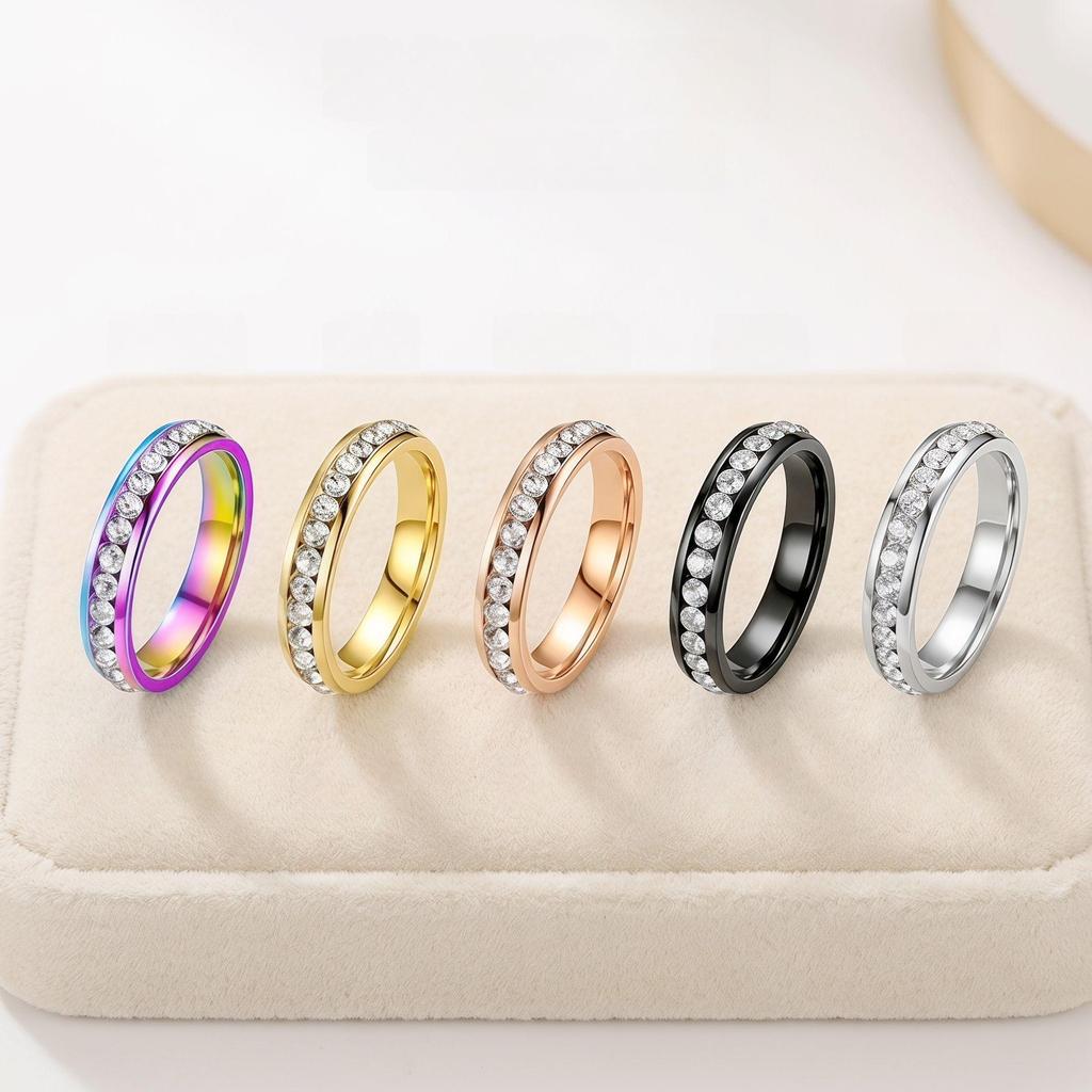Niche Light Luxury Full Diamond Stainless Steel Women's Ring, Colorfast & Fashionable, Titanium Steel Band, Perfect for Couples