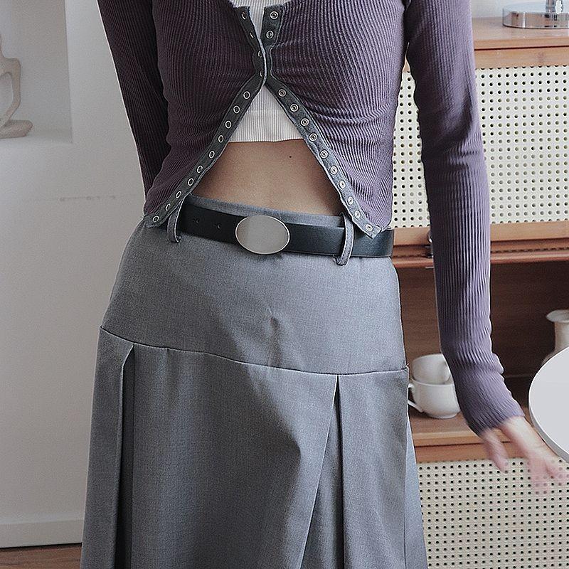Modern Womens Pu Casual Belt With Decorative Oval Metal Mirror Buckle For Fashion Style Forward