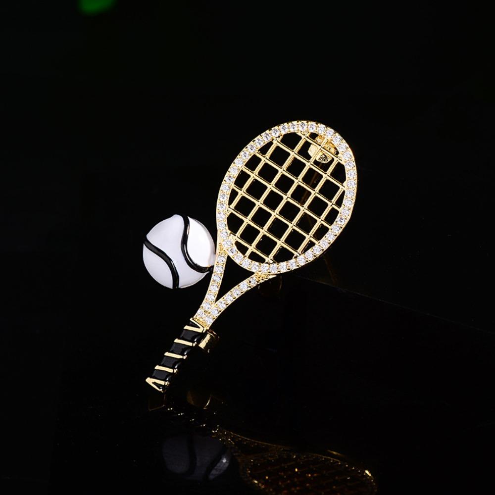 Zircon Enamel Metal Clothes Pin Rhinestone Gold Brooch Fashion Tennis Racket Brooch  Gift