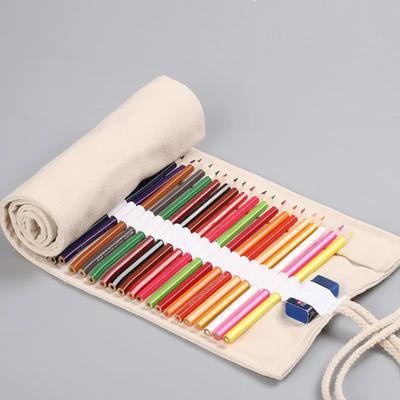 12/24/36 Holes Canvas School Pencil Case Roll Up Pencil Case for Girls Boys Large Portable Pen Bag Box Stationery Pouch Supplies