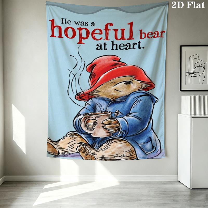 Paddington Bear Pattern Wall Tapestry Aesthetic Wall Hanging Printed Fabric Blanket Decorative Tapestries for Bedroom Living Room Home Decor