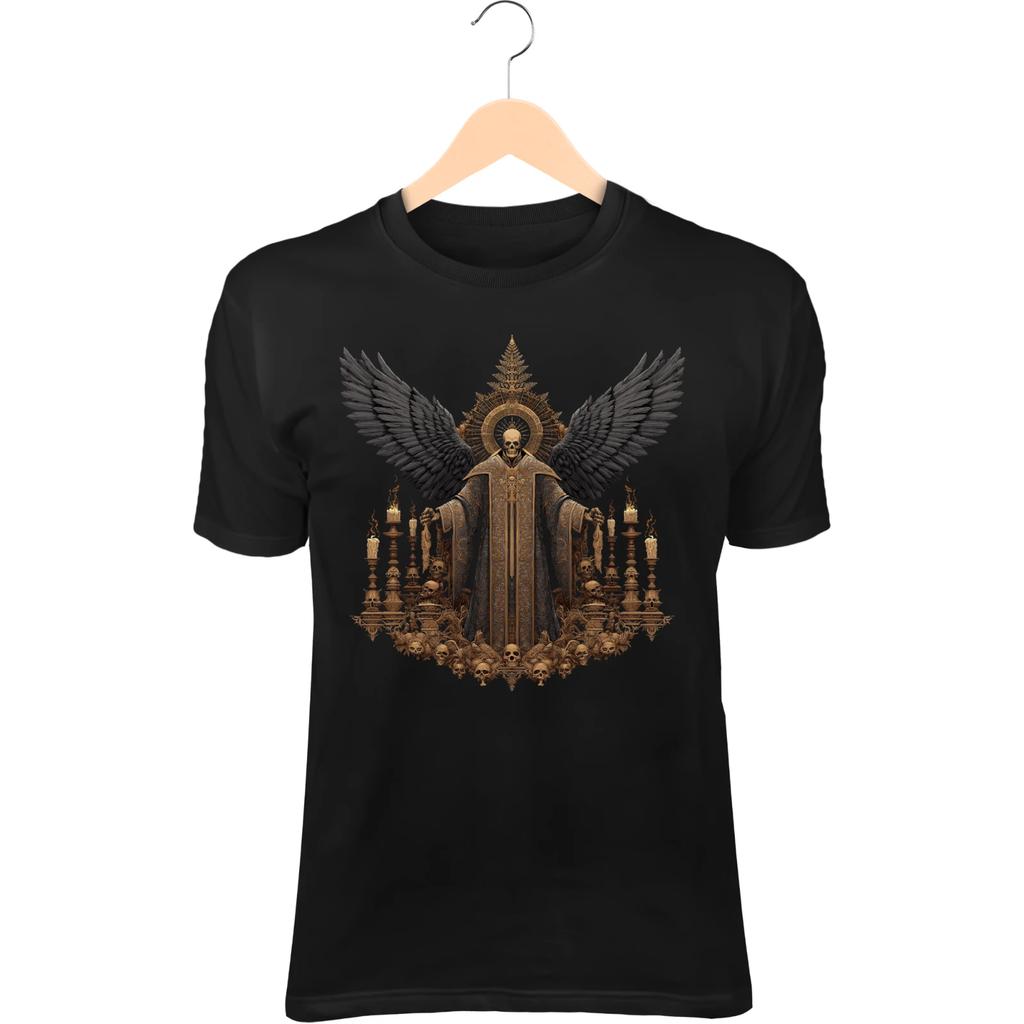 Dunkles Ritualfigur T-Shirt – Zeremonialgewand, Massiver Schwarzer Flügel