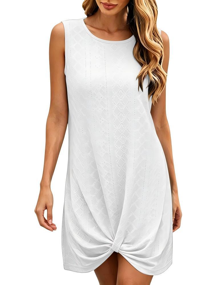 2026 European and American Women's Solid Color Casual Fashion Court Lock Round Neck Sleeveless Dress