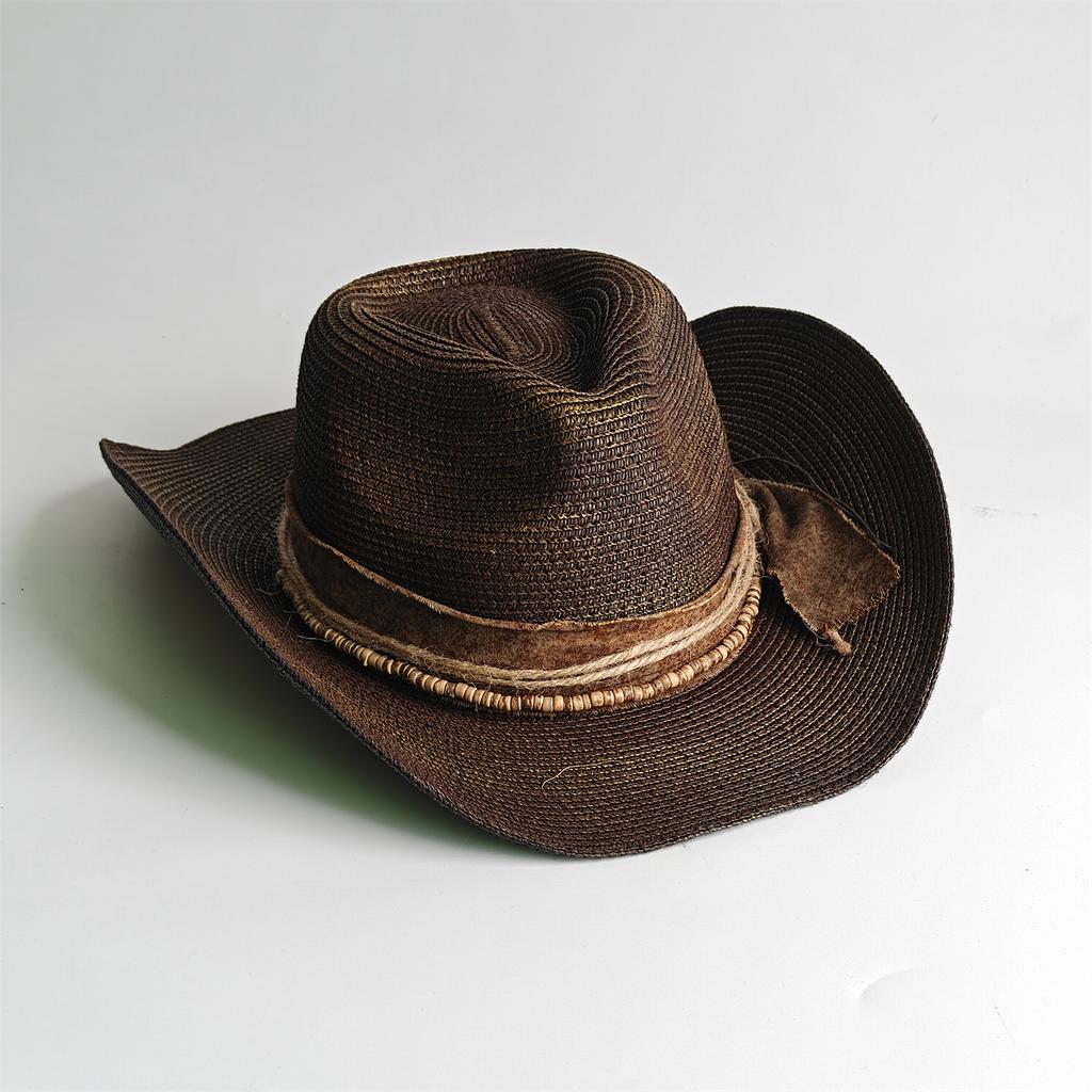Painted Tie-Dye Cowboy Hat Unisex Sun Hat Wide-Brimmed Malleable Straw Woven Western Cowboy Hat Music Club Party Holiday Hat