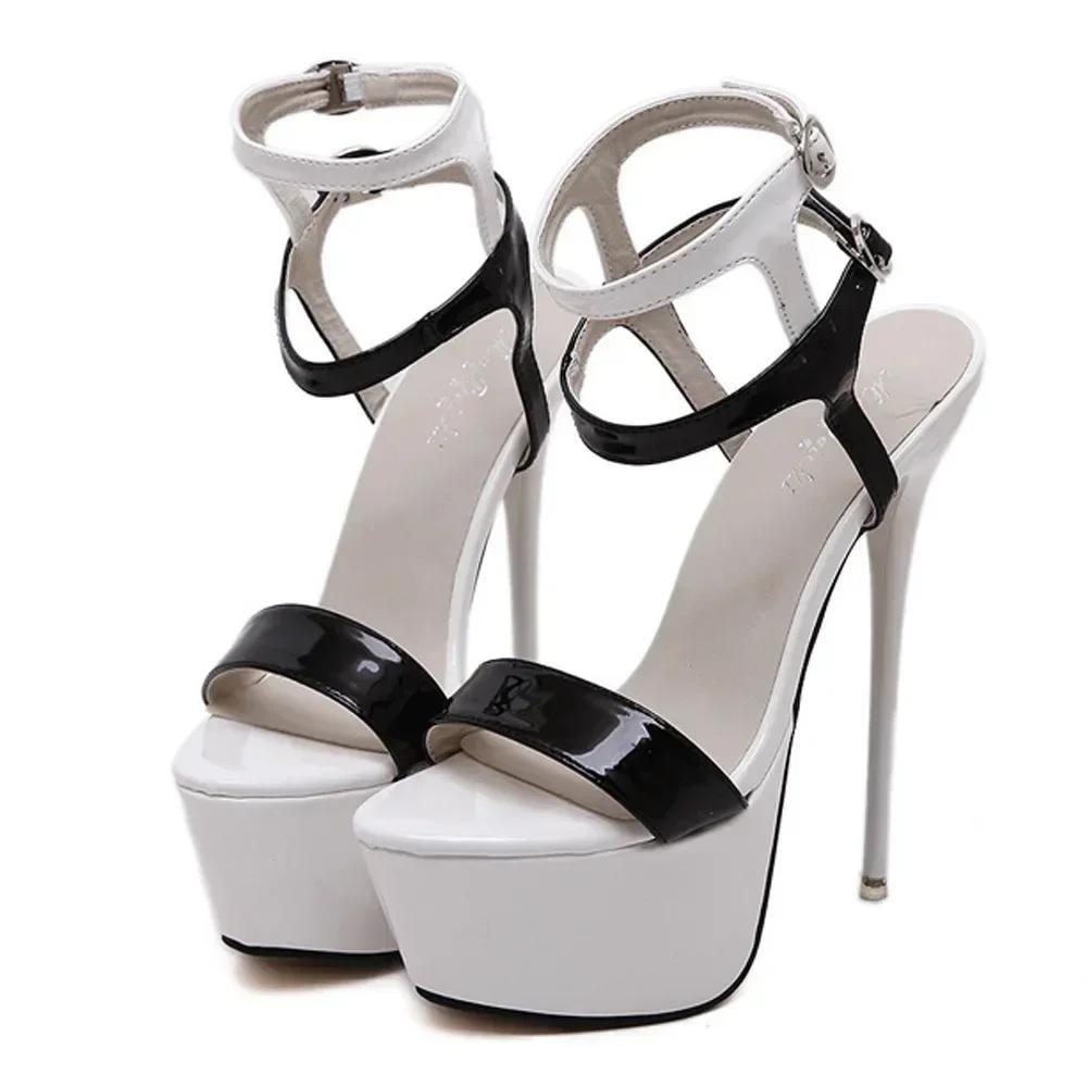 Summer 16cm High Heels Sandals Women Sexy Peep Toe Platform Ankle Buckle Strap Super High Heel Party Pumps Gladiator Sandal