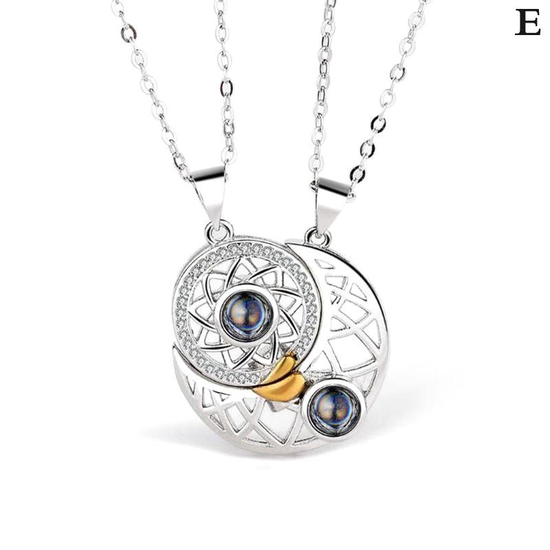 Náhrdelník s projekcí Slunce a Měsíce Miluji tě ve 100 jazycích Magnetický náhrdelník ve tvaru srdce, výřez pro pár, dárek