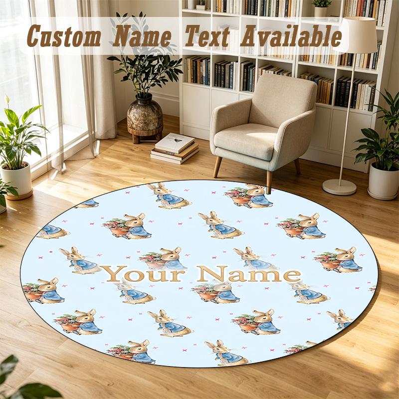 Round Rug Custom NamePeter Rabbit Pattern Non Slip Carpet Home Floor Decor