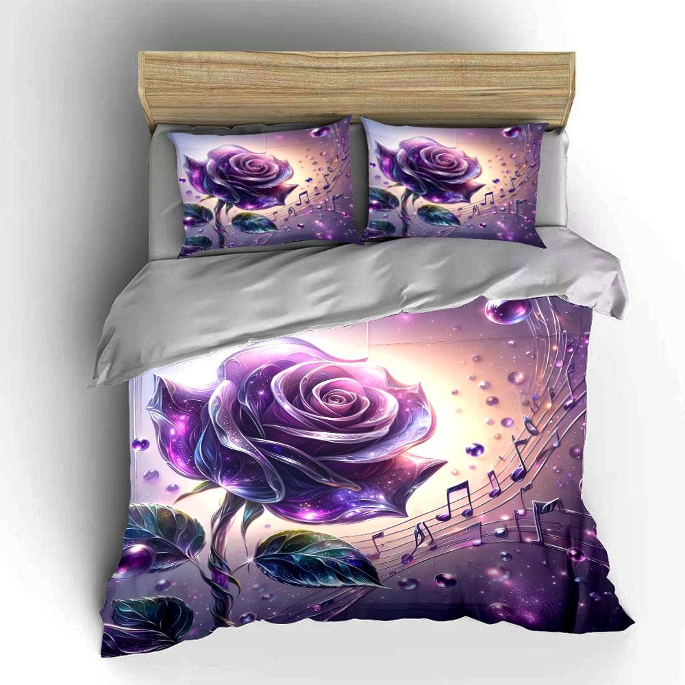 "Rose Music Art Decor Set" Bedding Set with 1 Duvet Cover 2 Pillowcases Single Double King Queen, Gift