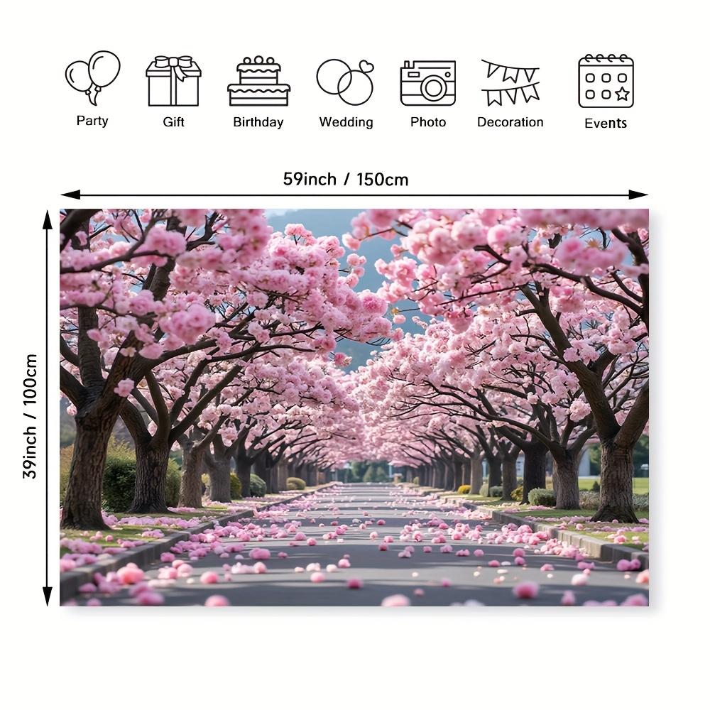 2D plane 1 piece of cherry blossom pink flower tree background made of polyester material