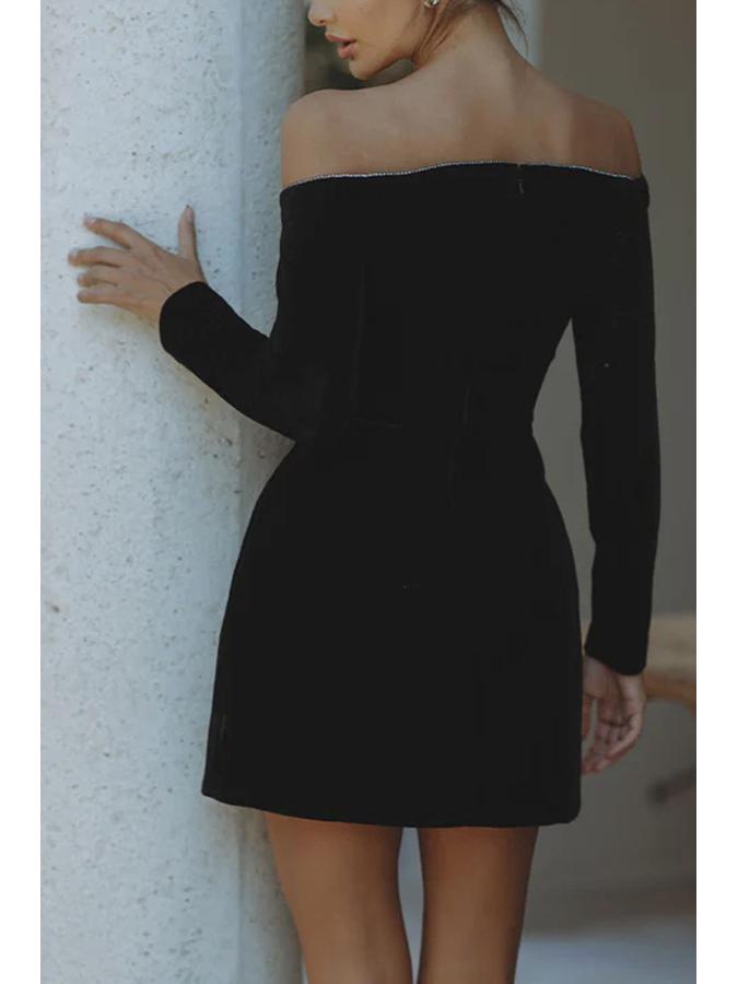 2025 Aksamitna sukienka z dżetami z odkrytymi ramionami dla kobiet - Styl europejski i amerykański