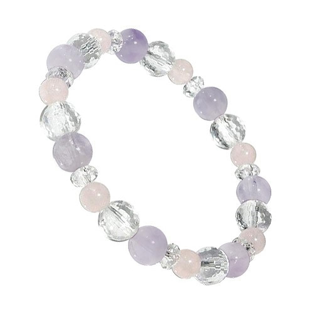 [Shinjuku Gin no Kura] Lavender Amethyst and Rose Quartz 128-Facet Crystal Bracelet, Approximately 17cm Long (Women's Size Medium)