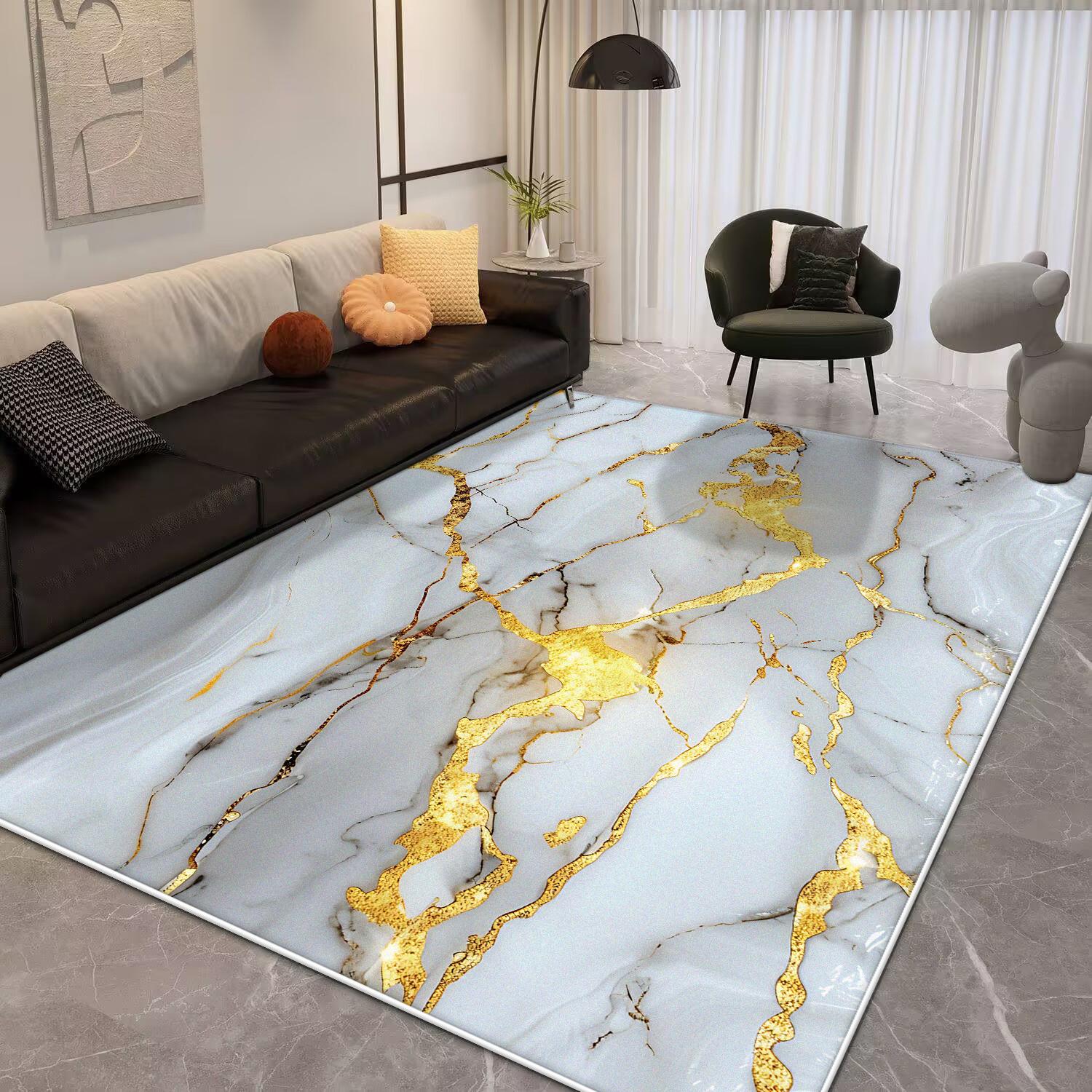 Tapis Moderne Doré de Luxe Lavable Tapis de Salon Grande Surface Décoration de Salon Canapé Tapis de Décoration de Chambre à Coucher Tapis de Sol de Chevet 100*160cm