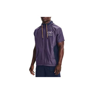 Woven Series Evolution Logo Printed Color Block Hooded Short Sleeve Jacket Men Jacket Purple 1367769-500