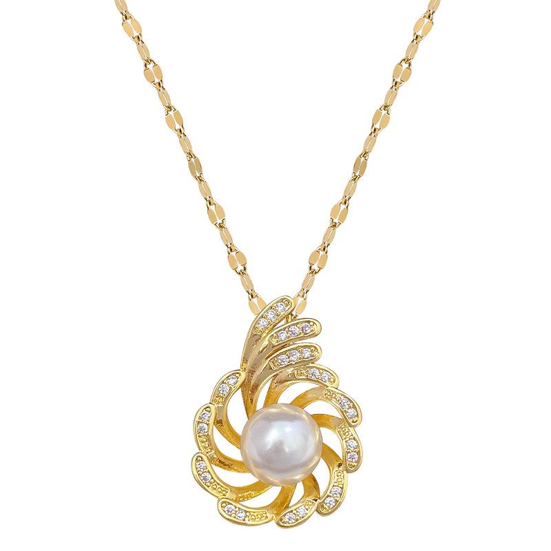 Peacock Open Screen Pearl Light Luxury Temperament Gorgeous Full Diamond Necklace Women'S Versatile Collarbone Chain Titanium Steel Chain