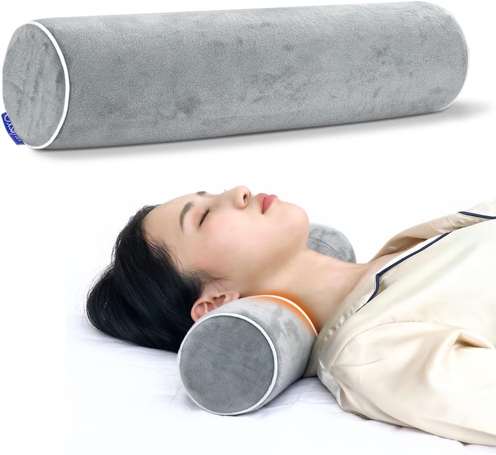 Oxsaytee Cervical Neck Roll Memory Foam Pillow Cylinder Bolster for Cervical Support Orthopedic Pillow Neck Support Bed Pillow for Shoulder