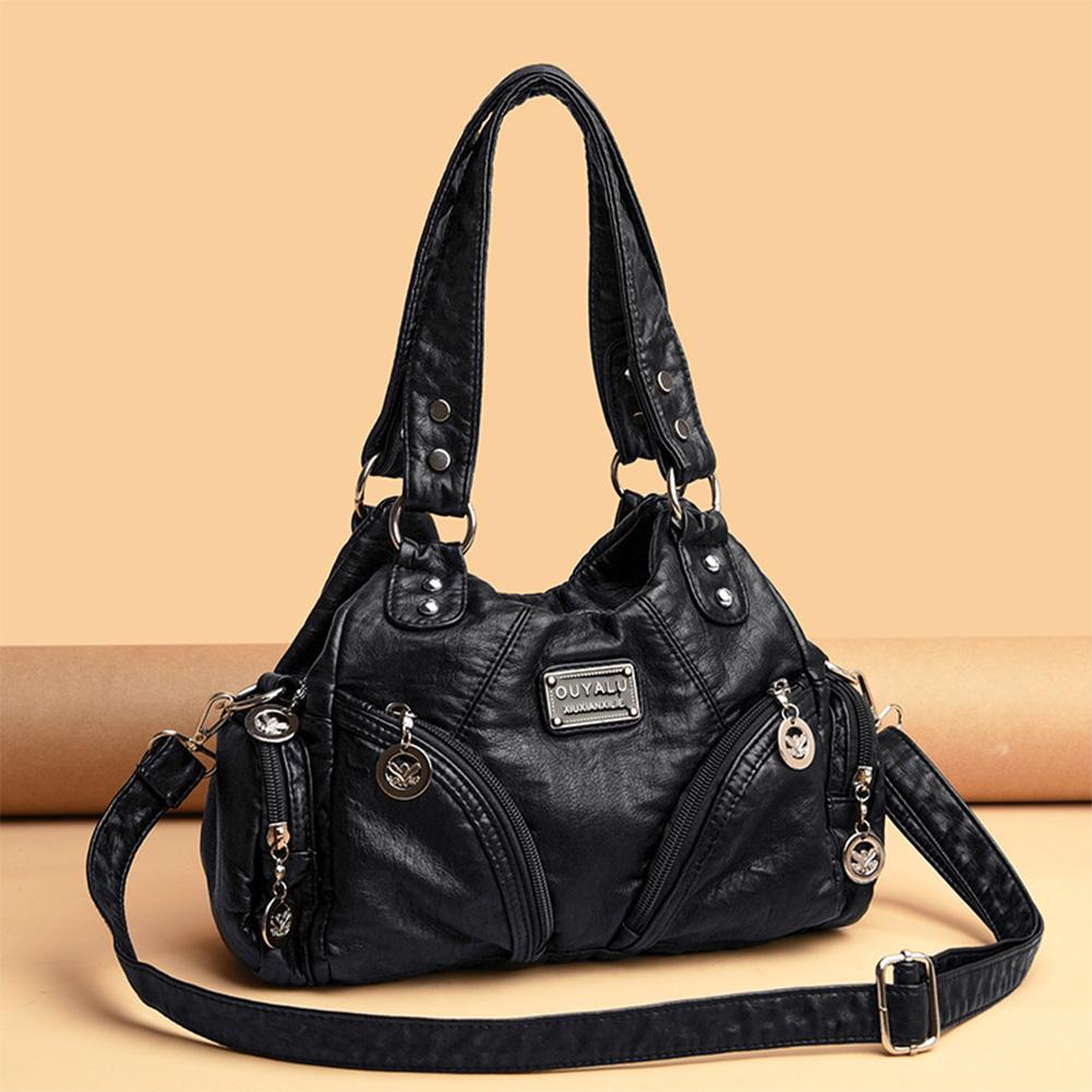 

Women Retro Rivet Shoulder Bag Multiple Pockets Metal Stud Handbag Detachable Strap Vintage Sling Bag Ladies Work Bag чёрный