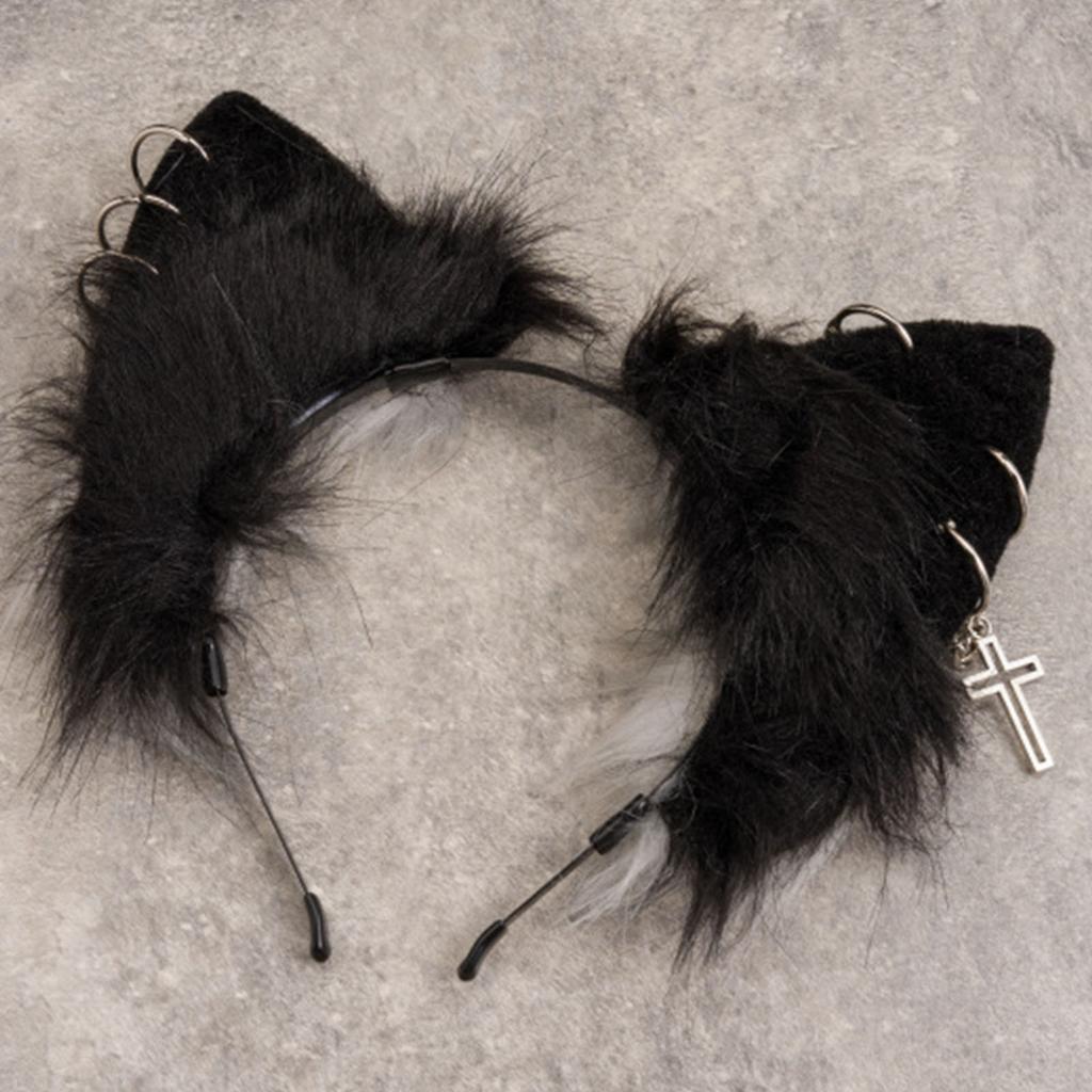 Plush Wolf Headbands With Cat Ears Alternative Fashion Festival Hair Hoop for Photoshoots Or Casual Outings