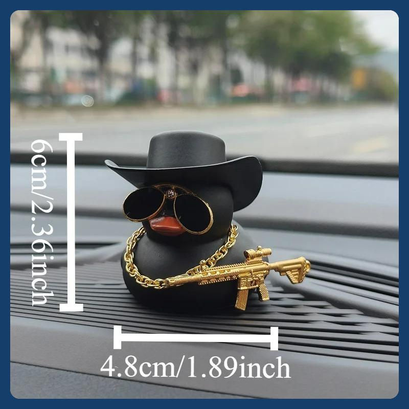 Cowboy Hat Ducks Trendy Car Dashboard Decoration Rubber Duck Office Car Decoration Ornament Black Duck with sunglasses Necklace