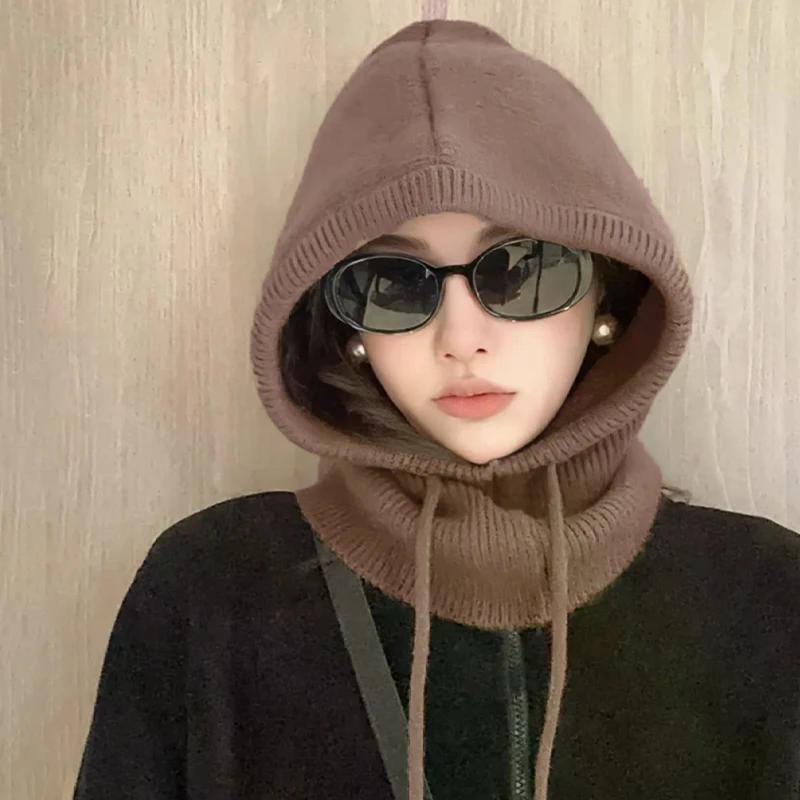 Korean Balaclava Hat Women's Winter Warm Hat Scarf Couple Style Wool Knitted Hat