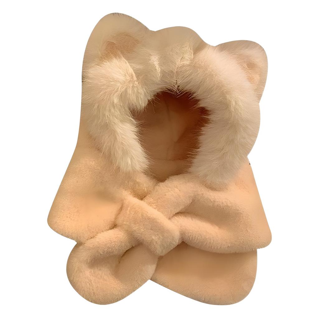 Warm Winter Scarf Bear Plush Hat Scarf Integrated Thickened Ear Protection Hat Cold Protection Lei Feng Hat Two in one