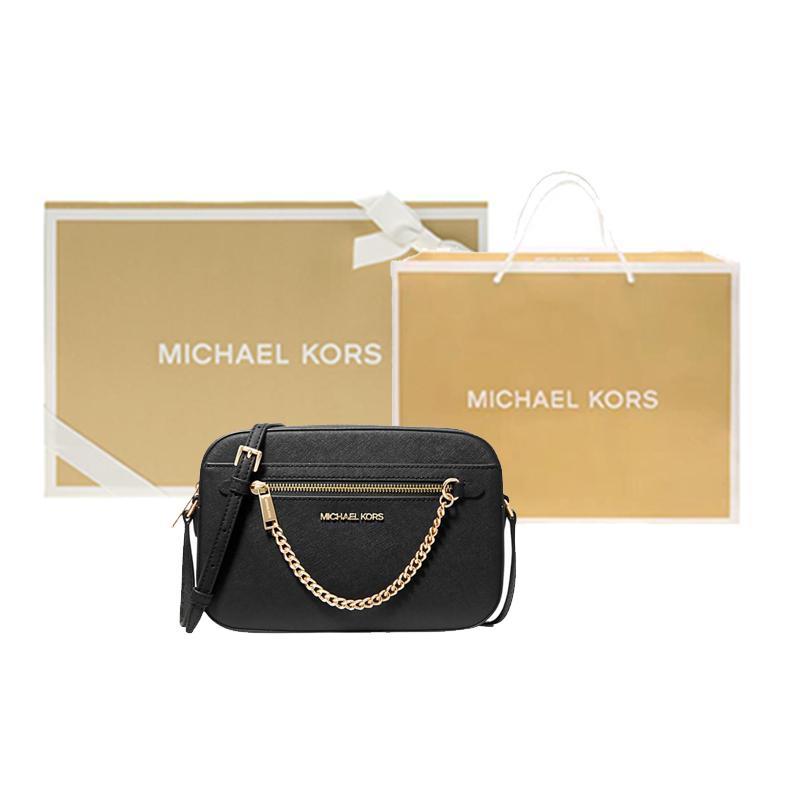Michael Kors MK Jet Set Chain Zip Solid Logo Commuter Leather Camera Bag Women Shoulder Bag Black 35S1GTTC7L-BLACK