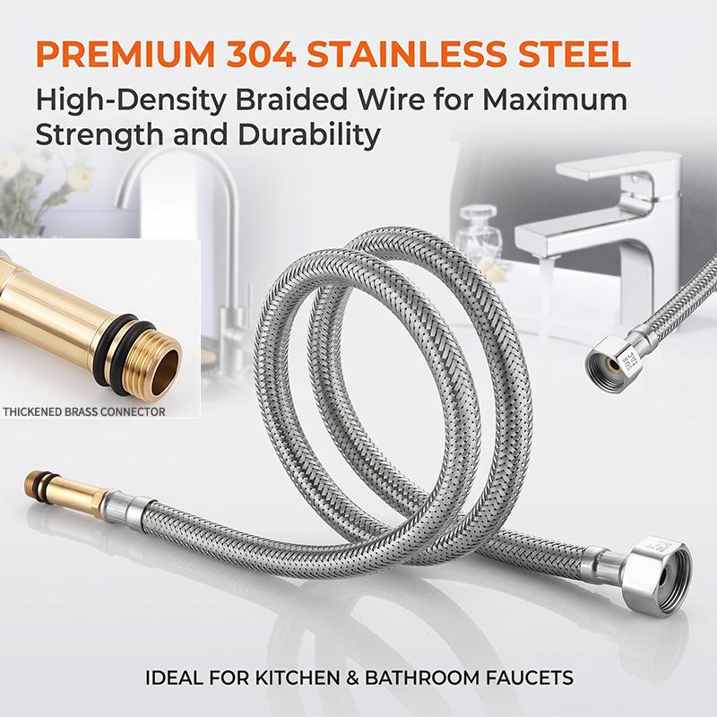 304 Stainless Steel Braided Anti-Burst Water Inlet Hose, Hot/Cold Pointed Tip Faucet Connector for Sink Basin, Universal Hose