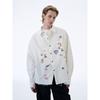 Kisko Design-Inspired American-Style Sticker Print Frayed Long-Sleeve Shirt for Men and Women, Trendy Brand, Cool and Loose-Fitting Shirt Jacket