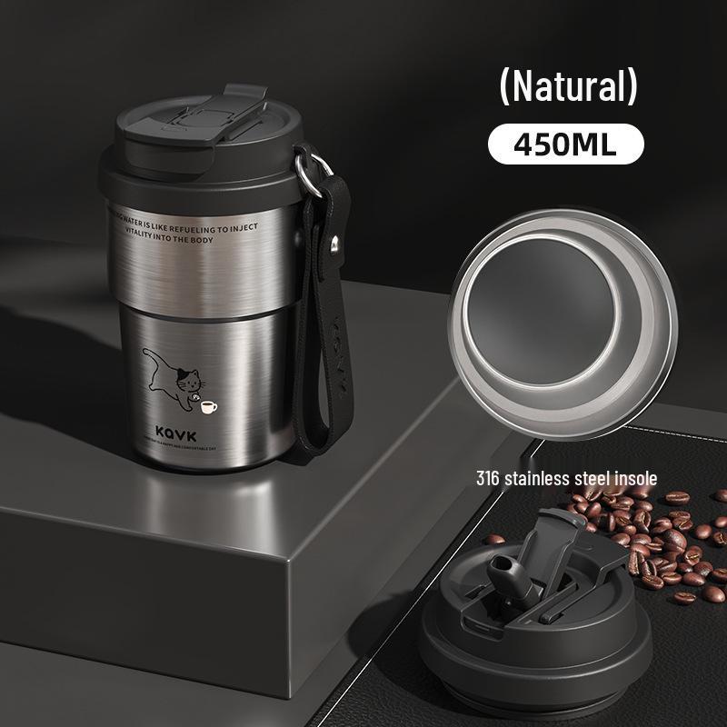 Premium 316 Stainless Steel Insulated Cup with Carrying Rope and Dual-Lid for Coffee and Water