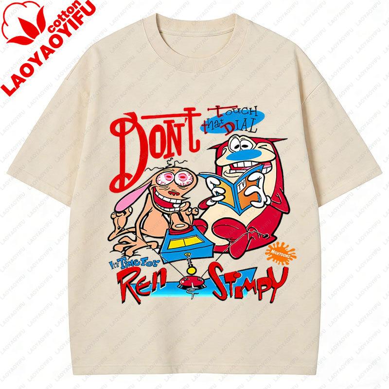 La T-shirt Ren & Stimpy Anni '90 Retrò Nickelodeon Commedia Vintage Cotone Grafica Manica Corta Magliette Divertente Cartone Animato Tema Y2k Top