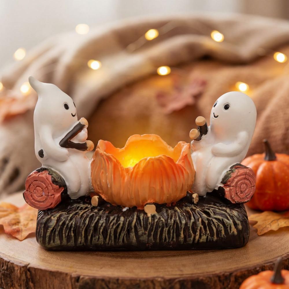Cartoon Ghost Campfire Flickering Candle Holder Resin Tabletop Double Ghost Ornament Fireplace