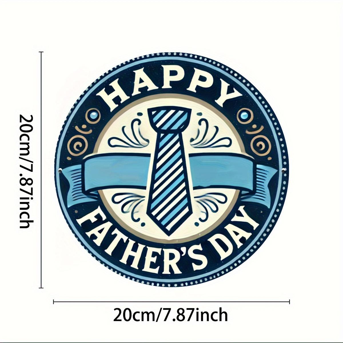 

2d Flat 20*20cm Retro Wooden Father s Day Wreath, Round Mural Designed By Happy Father s Day , Blue Tie and Decoration, for Garden, Bedroom, Cafe. 20*20cm