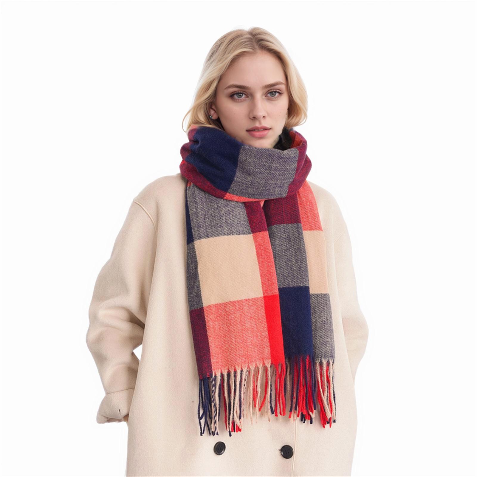 

Женская этническая ретро-накидка Sassel, толстый цветной полосатый шарф-шаль One Size красный