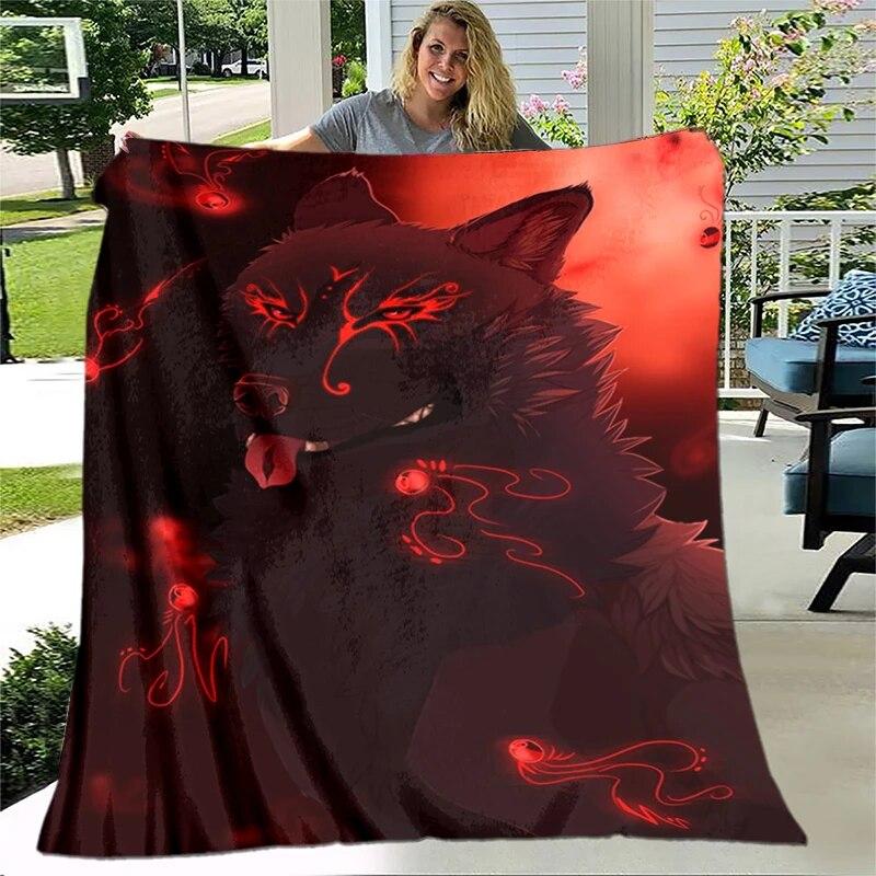 Art Fantasy Wolf Soft Plush Sofa Bed Throwing Cartoon Picnic Blankets Modern Flannel Blanket Gedruckt Bettdecke Geschenk Gift