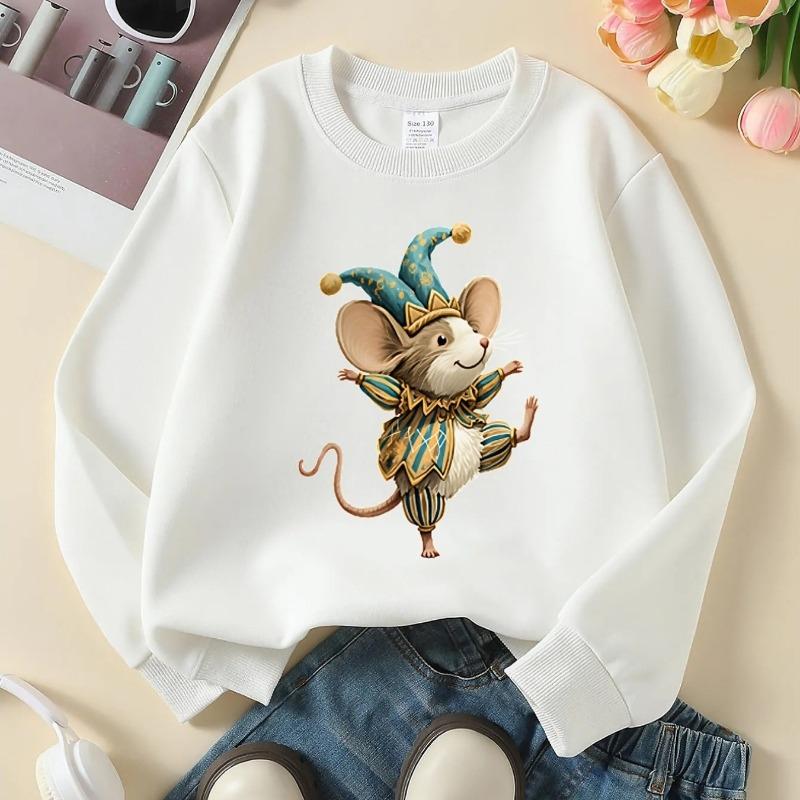 Kids Crewneck Sweatshirt, Blue & Golden Stripes Floral Print, Machine Washable Soft Casual Sportswear for Spring & Autumn