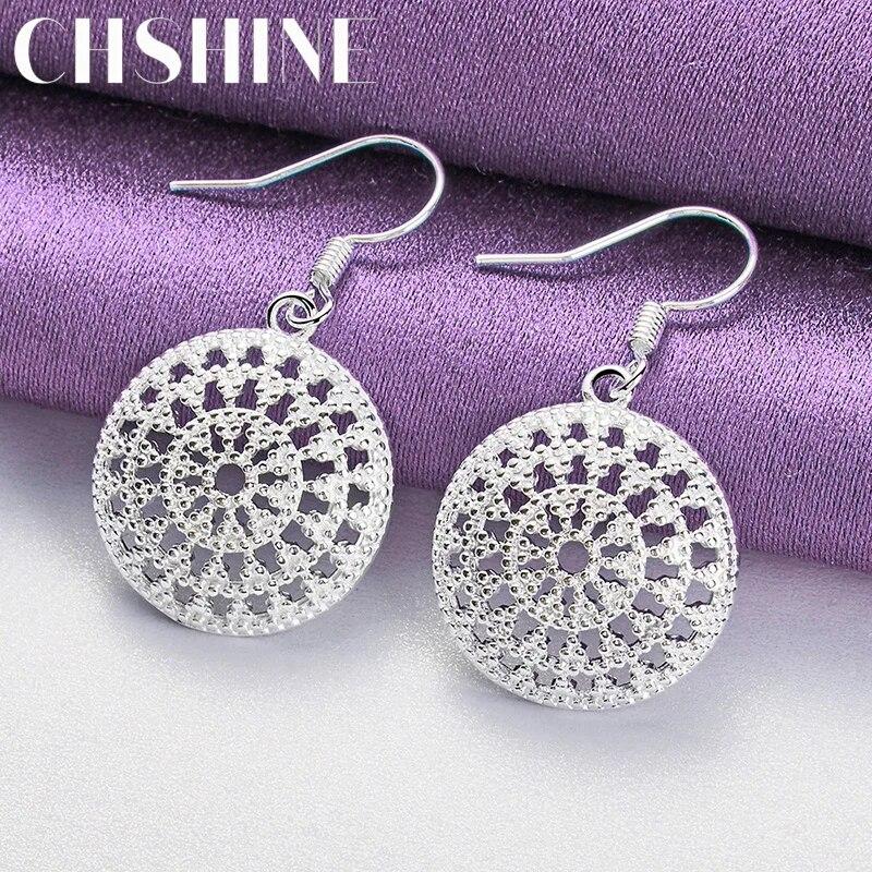 CHSHINE 925 Sterling Silver Round Shield Earrings Charm Jewelry Women's Party Fashion Eardrop