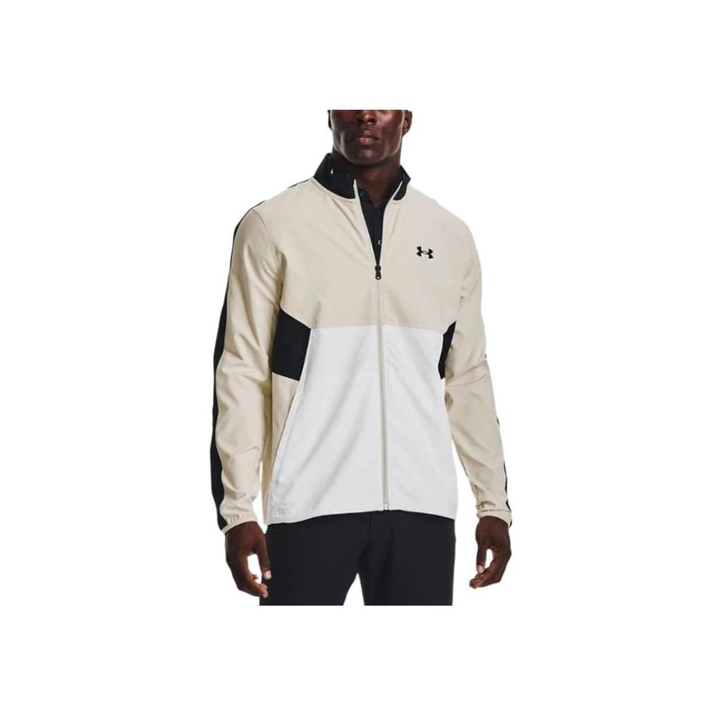 Under Armour Retro Sports Stand Collar Color Block Zipper Fitted Long Sleeve Jacket Men Jackets Beige 1370157-110