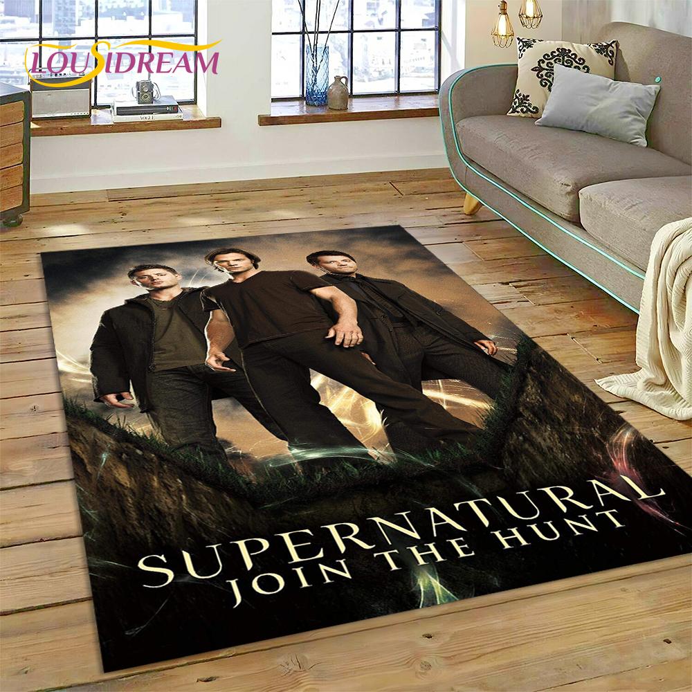 Alfombra Alfombrilla 3D SPN Más Reciente Sobrenatural Dean Sam para Sala de Estar Dormitorio Decoración del Hogar, Alfombrilla Antideslizante Decoración para Sofá Felpudo