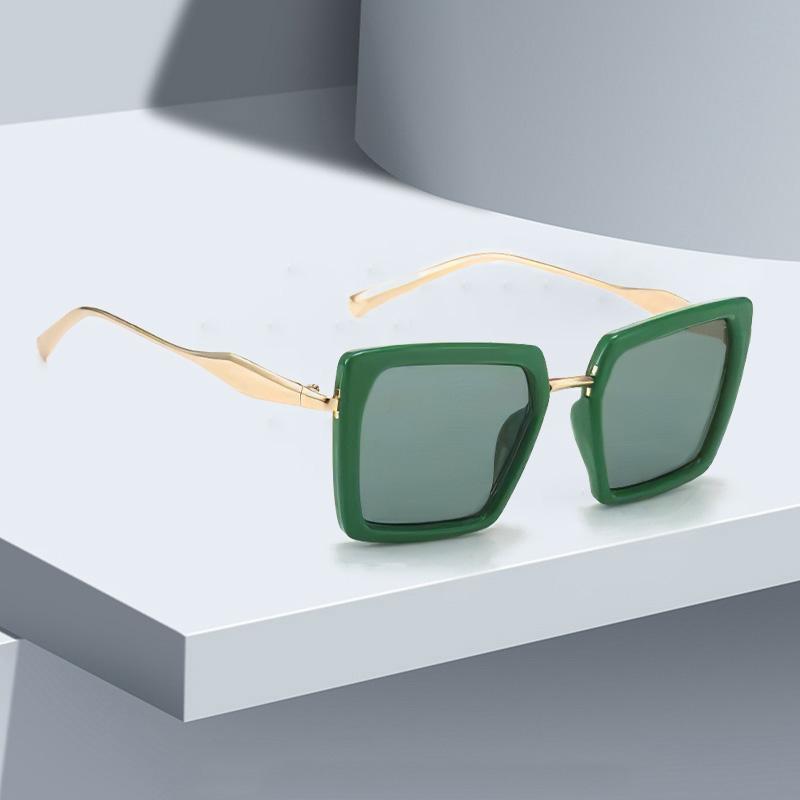 Vintage Sunglasses For Women Green Golden Fashionable Square Glasses High-End Feel Deep Green Lenses For Women Glasses