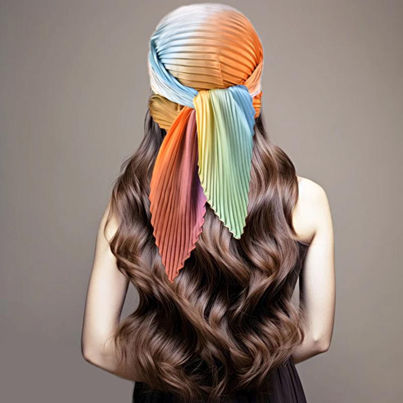 

1 шт., элегантный аксессуар для отдыха, квадратный шарф, градиент цвета, плиссированная повязка для волос, стильный головной платок