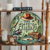 Metal Fishing Sign Rustic Round Wall Decor Waterproof Indoor Outdoor Home Office Bar