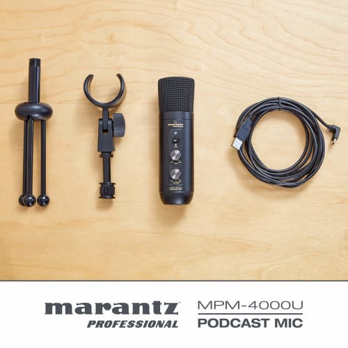 Marantz Professional USB Condenser Microphone, Unidirectional, for Streaming, with Mute Function, Volume Control, Headphone Output, Built-in Audio Int