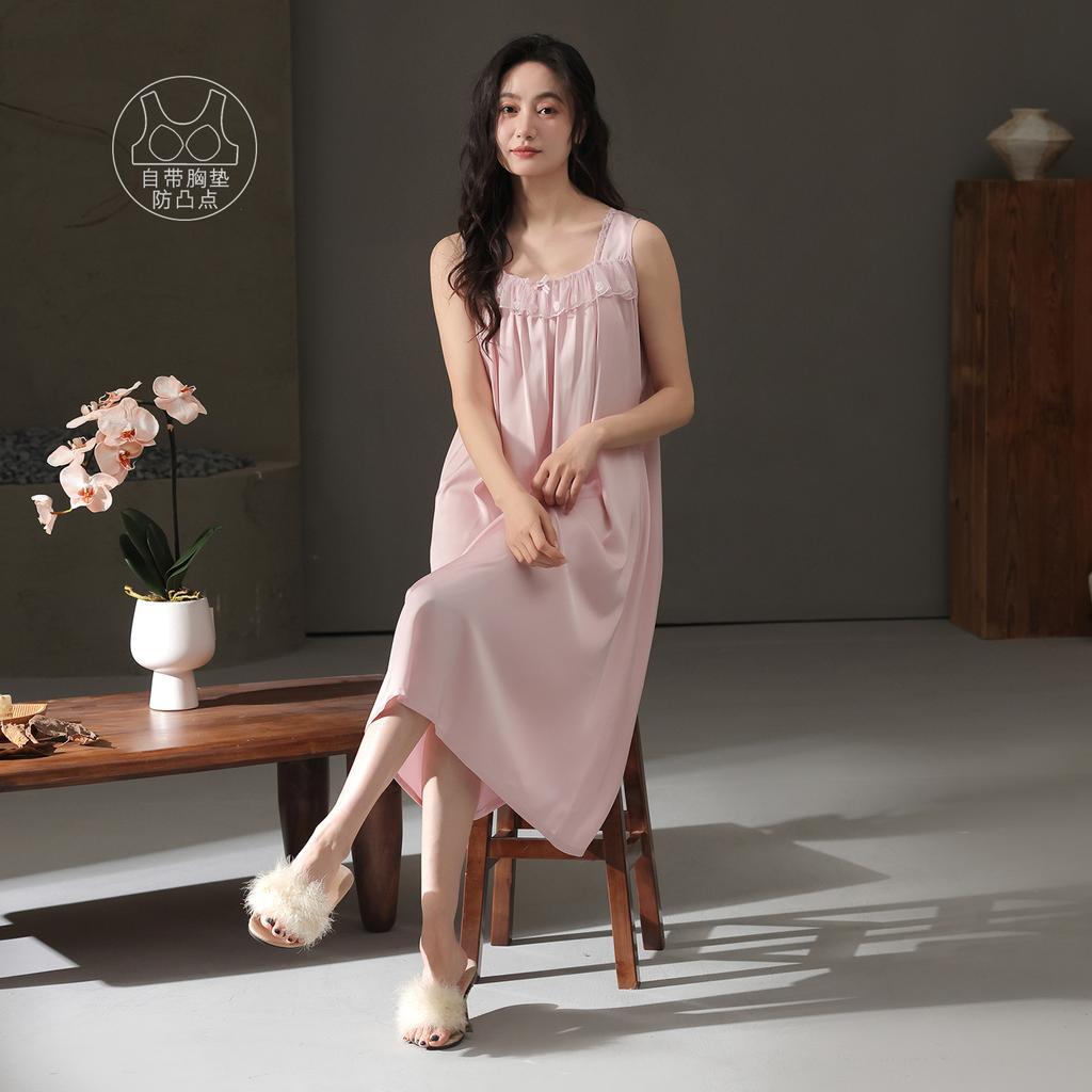 Sexy Nightdress Women's Summer Thin Ice Silk Suspender Extra Long Dress Beautiful Back Pajamas Simulation Silk High-end Dress
