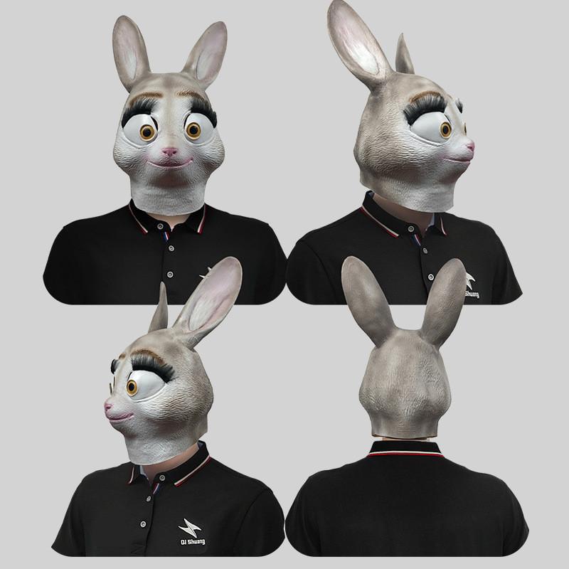 Cute Rabbit Judy Headpiece Mask Humorous Latex Halloween Accessory Celebrations For
