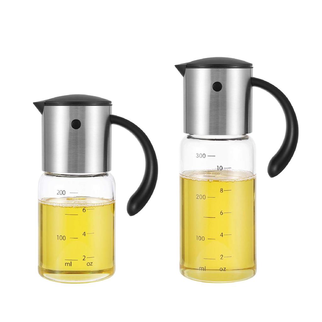 VKCHEF Drip-Free Oil Bottle and Soy Sauce Dispenser, 200ml and 300ml, Condiment Container, Dressing Bottle, Heat-Resistant Glass Storage Container